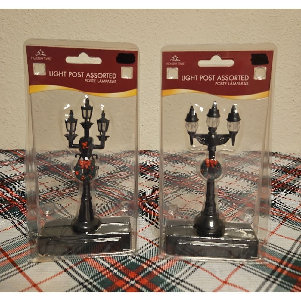 Set Of 2 Holiday Time Battery Operated Light Post Holiday Village Accessory